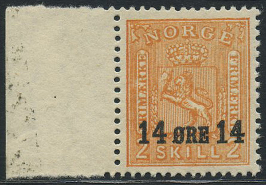 Norway varieties: 0176. ** 14 ø/2 sk, misplaced surch.