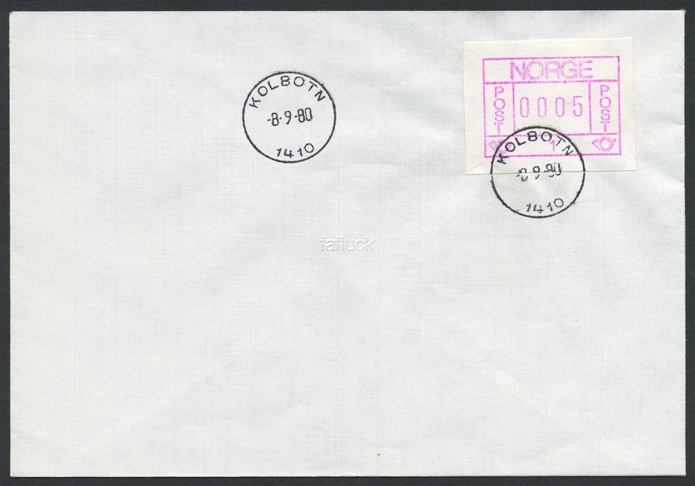 Norway ATM: 01.1ay. 005 øre, cover KOLBOTN/1410