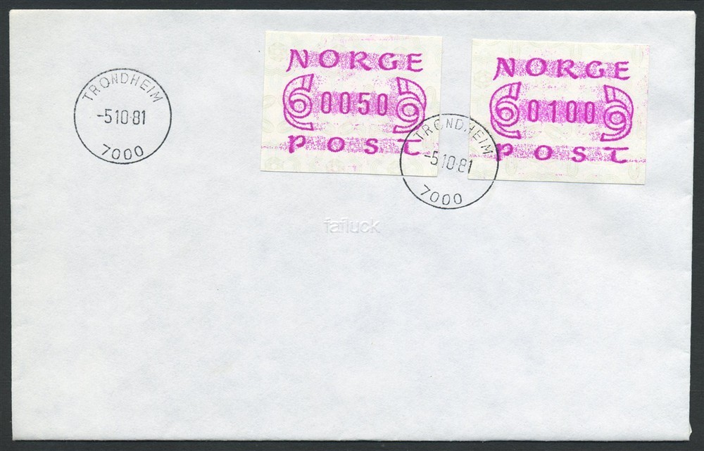 Norway ATM: 02a. 0100 and 0150 øre TRONDHJEM/7000.