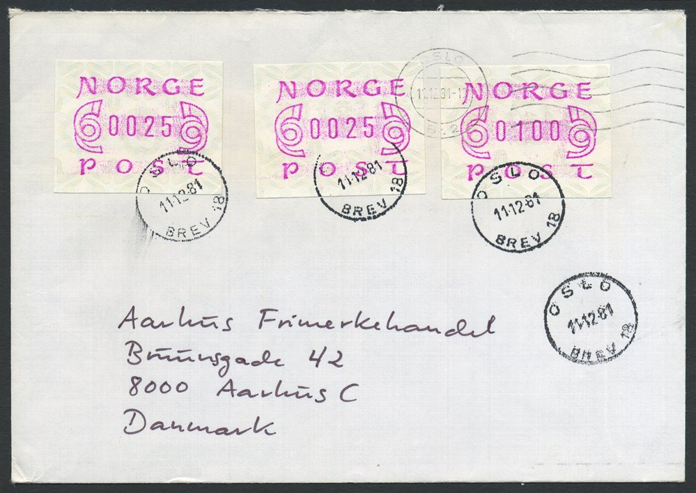 Norway ATM: 02a. 0100 and 0025 (2) øre OSLO/BREV 18