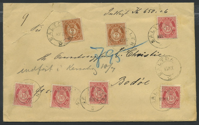 Norway covers: NK 0062(5),50(2). SALTDALEN 1890.07.08