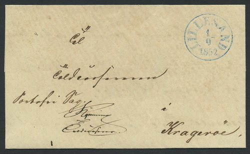 Norway prestamp 11: 31. LILLESAND 1852.09.01. (blue)