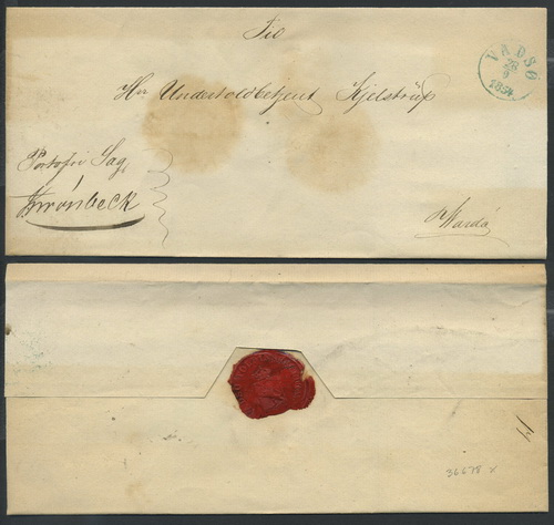 Norway prestamp 11: 46. VADSØ 1854.09.28 (greenish blue)
