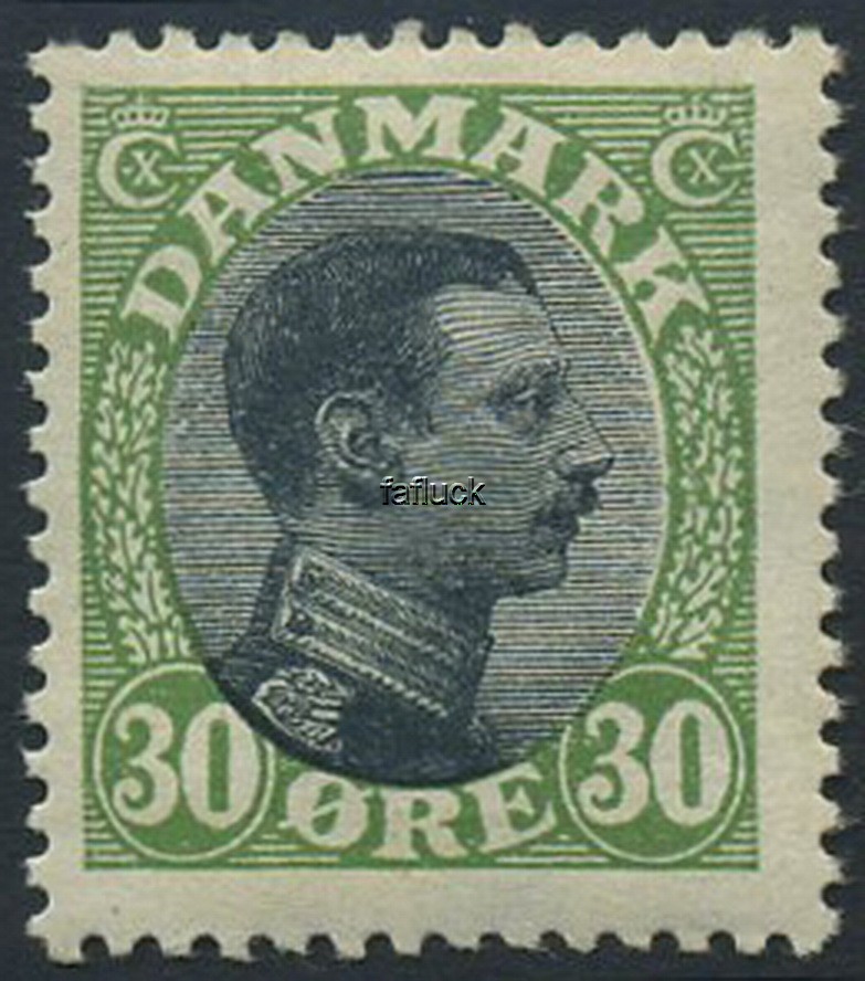 Denmark stamps: 0103. 30 oe Chr.X 1918-20. L.hinged A slightly shortened corner