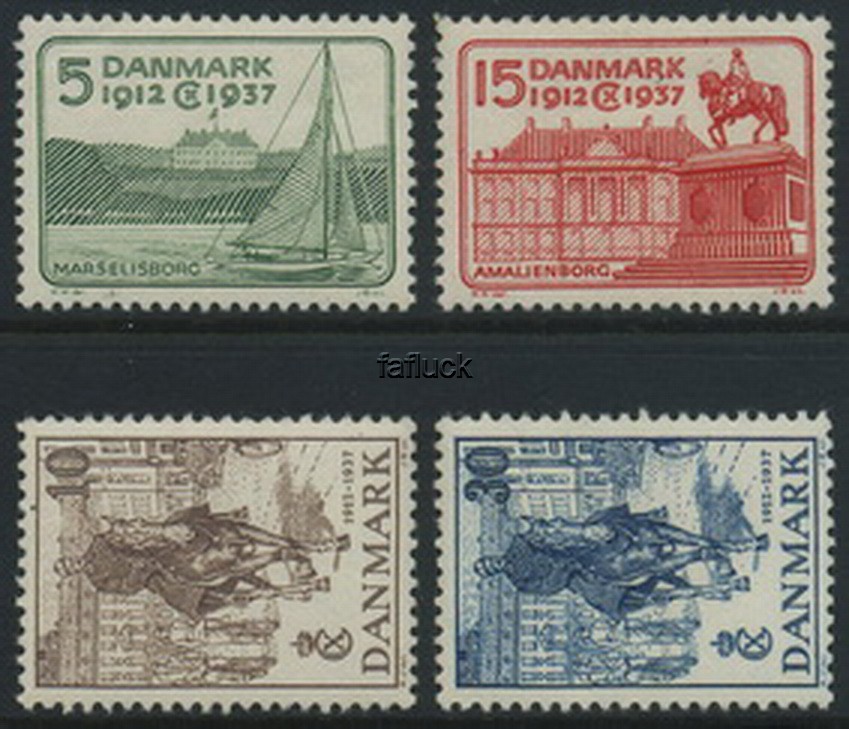 Denmark stamps: 0239-42. * Cpl.set silver jubilee 1937.