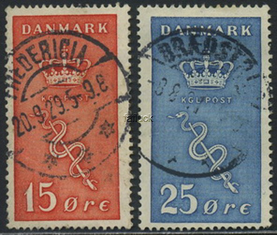 Denmark stamps: 0179-80. 15 and 25 oe cancer 1929.