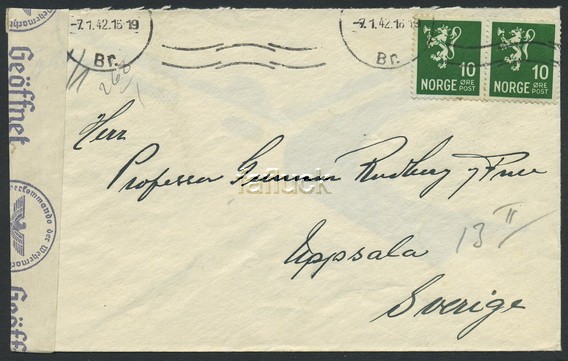 Norway war mail 04: To Sweden 1942.01.07, white