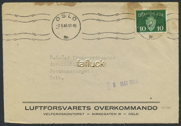 Norway war mail 10: Luftforsvarets Overkommando,