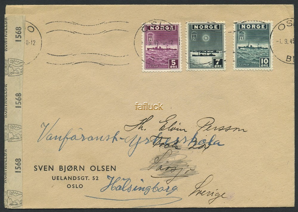 Norway war mail 07: Kontrolloer 1568. OSLO/Br. 1945.09.