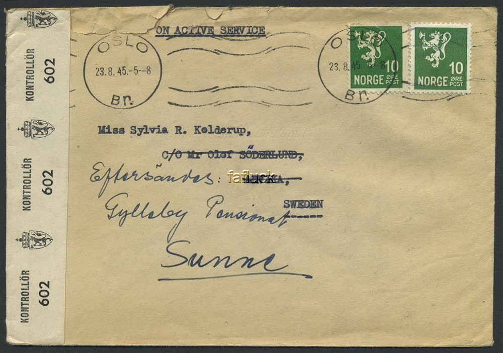 Norway war mail 07: KONTROLLOER 602. OSLO/Br. 1945.08.2
