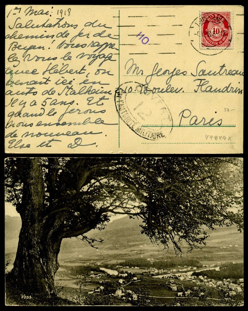Norway war mail 01: 1918.05.04. Kristiania to France.