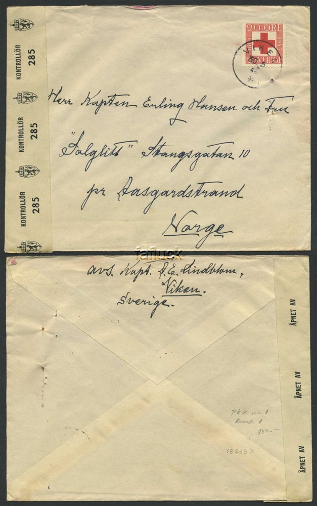 Norway war mail 07: Kontrolloer 285. VIKEN 1945.05.30