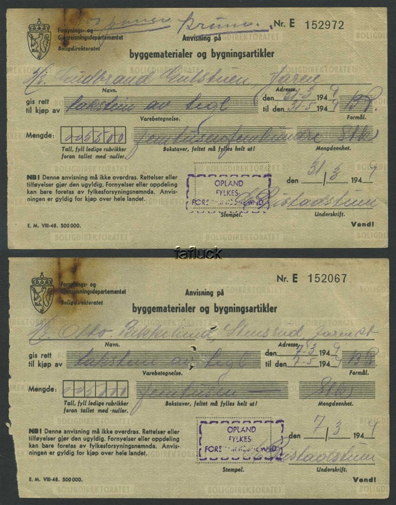 Norway war mail 11: Allotment of building materials -48