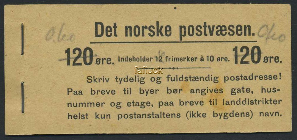 Norway booklet covers: FH 010 II. 120 øre, 1911. Booklet covers without stamps.