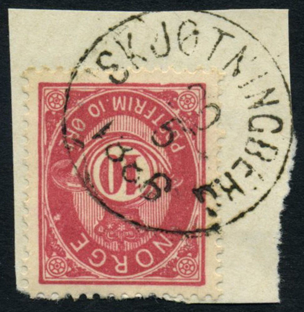 NK 0043b. SKJØTNINGBERG 1886.05.20 (Fi) (2R).  Inverted canc. on piece.