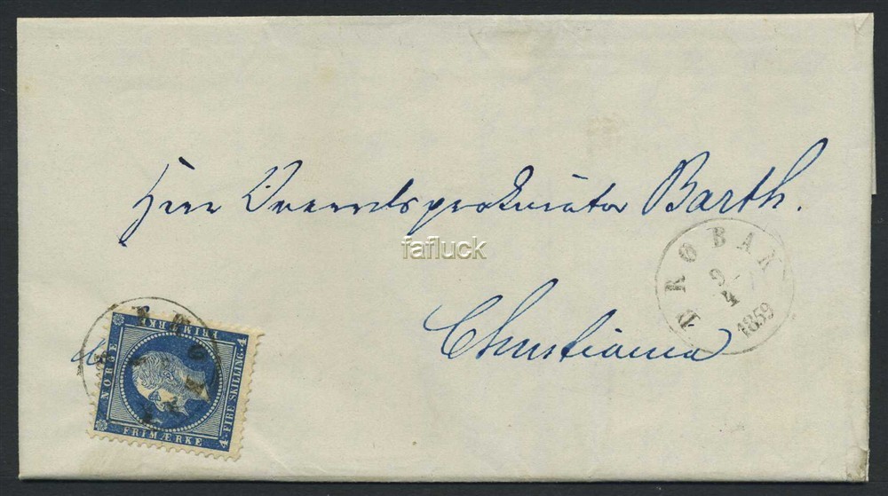 Norway covers: NK 0004a. DRØBAK 9.4.1859. Superb entire