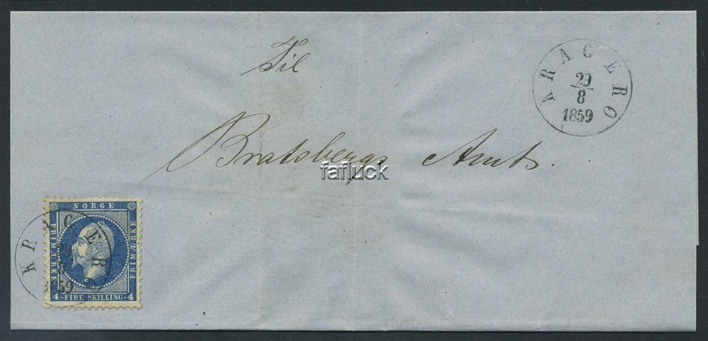 Norway covers: NK 0004a. KRAGERØ 29.08.1859. Superb