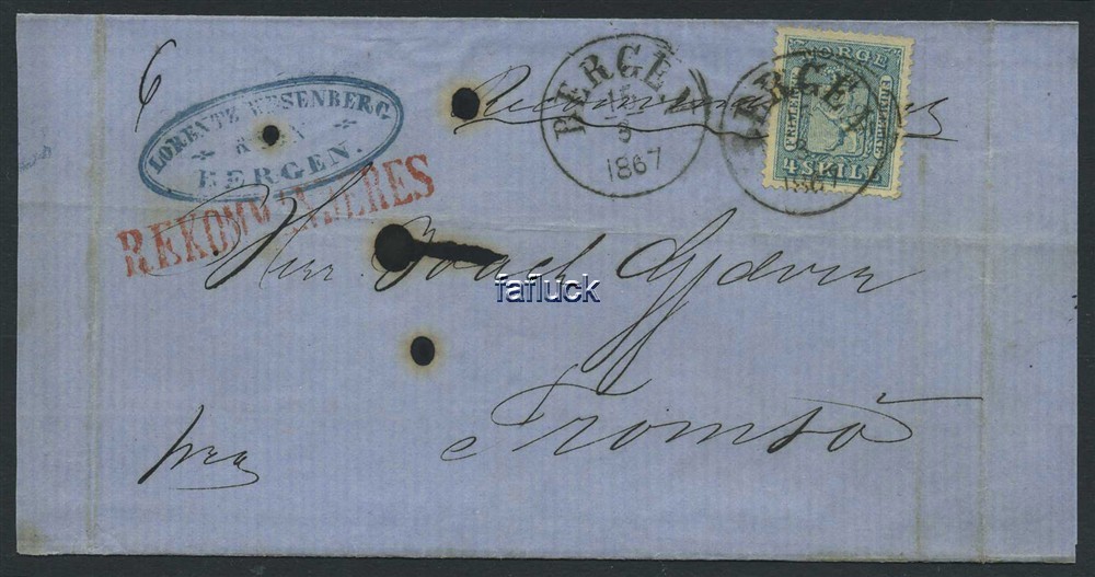 Norway covers: NK 0008 IIa t.5. BERGEN 15.5.1867.