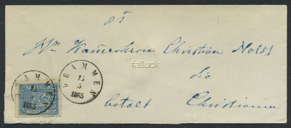 Norway covers: NK 0008 IIa t.5. DRAMMEN 15.5.1865.