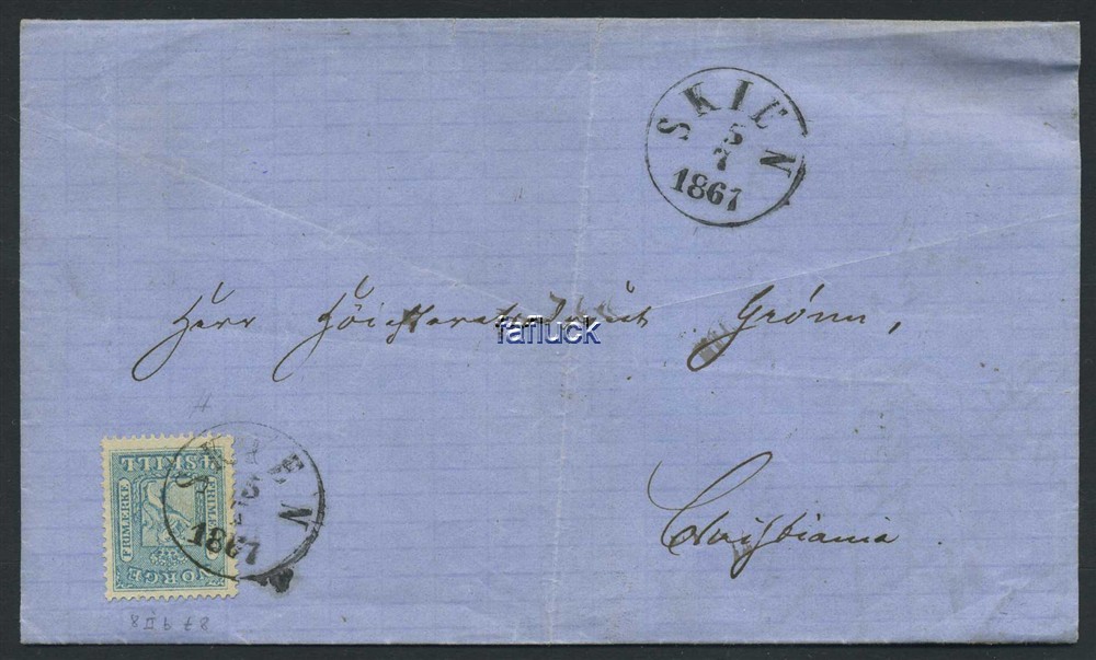 Norway covers: NK 0008 IIb t.8. SKIEN 5.7.1867. Cover