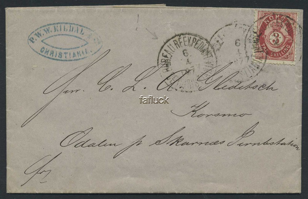 Norway covers: NK 0018c. BUREAU REEXPEDIANT /DE CHRISTI