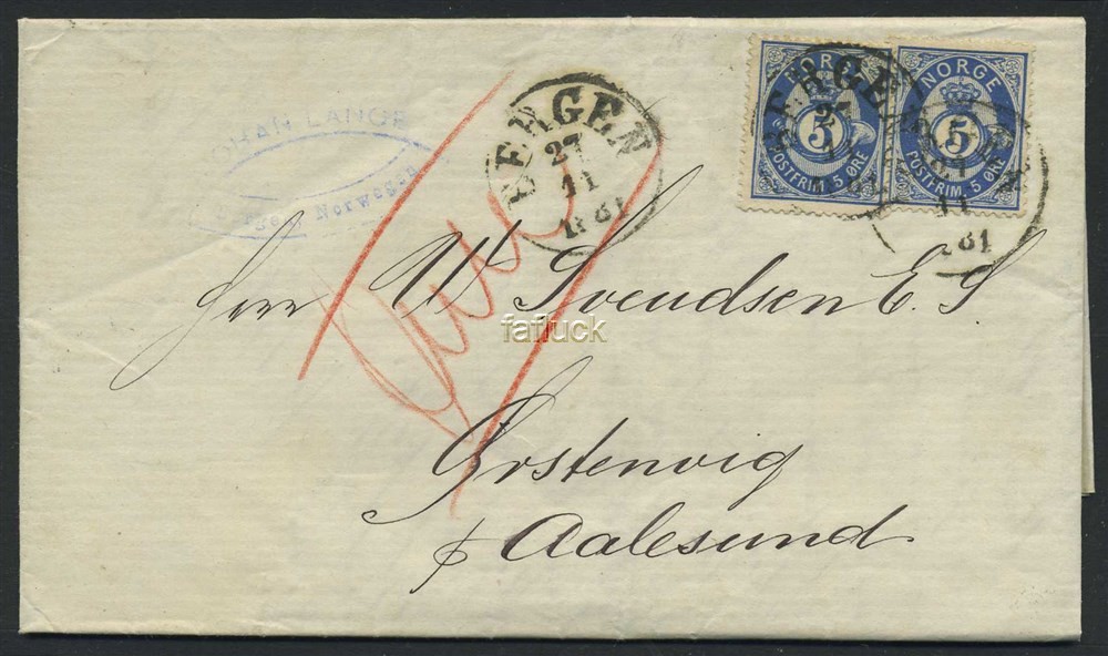 Norway covers: NK 0024 Ib(2). BERGEN 27.11.1881.