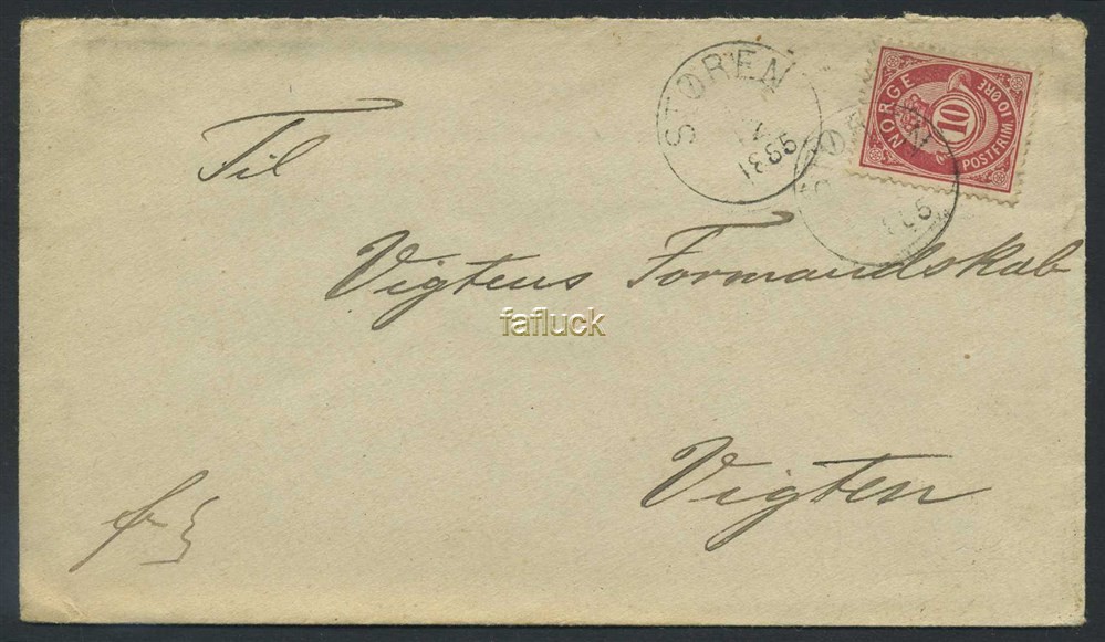 Norway covers: NK 0043a. STØREN 1.12.1885. 10 øre
