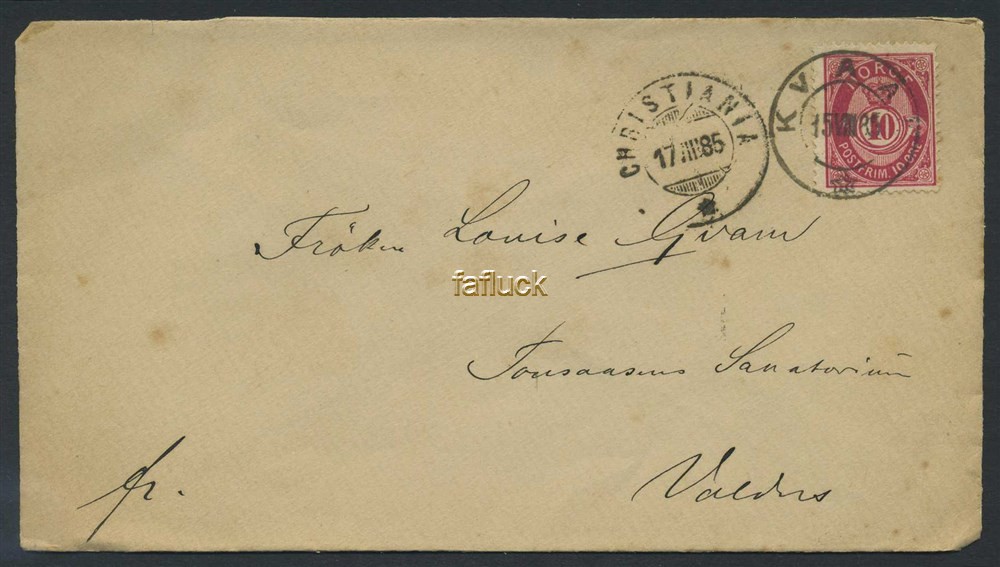 Norway covers: NK 0043b. KVAM 15.VIII.85. 10 øre 21mm