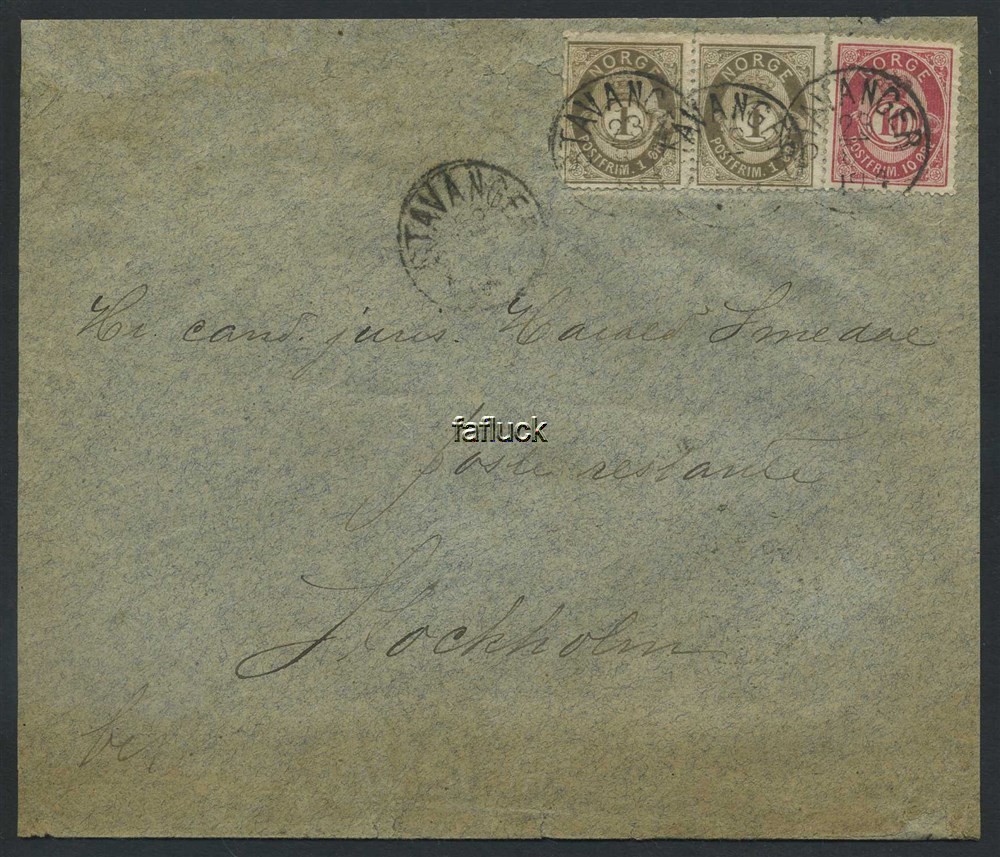 Norway covers: NK 0022(2),43. STAVANGER 23.8.1884, SE-