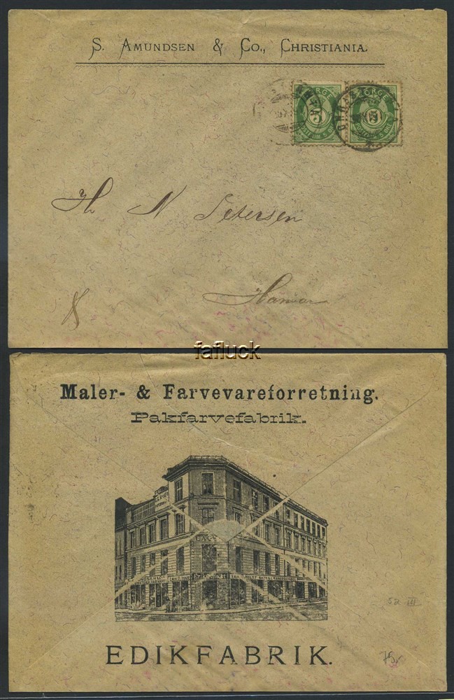 Norway covers: NK 0052 IIIa. CHRISTIANIA 20.XI.91. Pair
