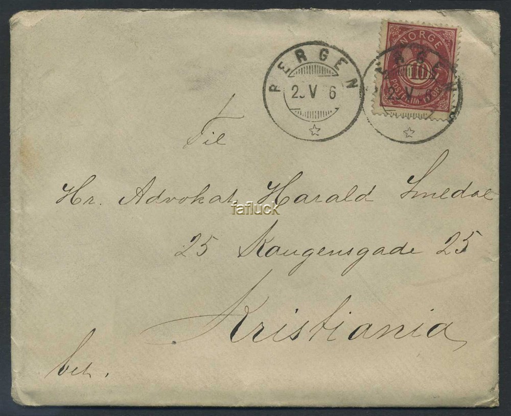 Norway covers: NK 0053 I. BERGEN 25.V.86. 10 øre 20mm