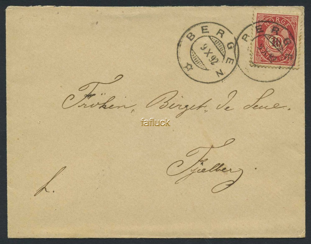 Norway covers: NK 0053 VI. BERGEN 9.X.92. 10 øre 20mm