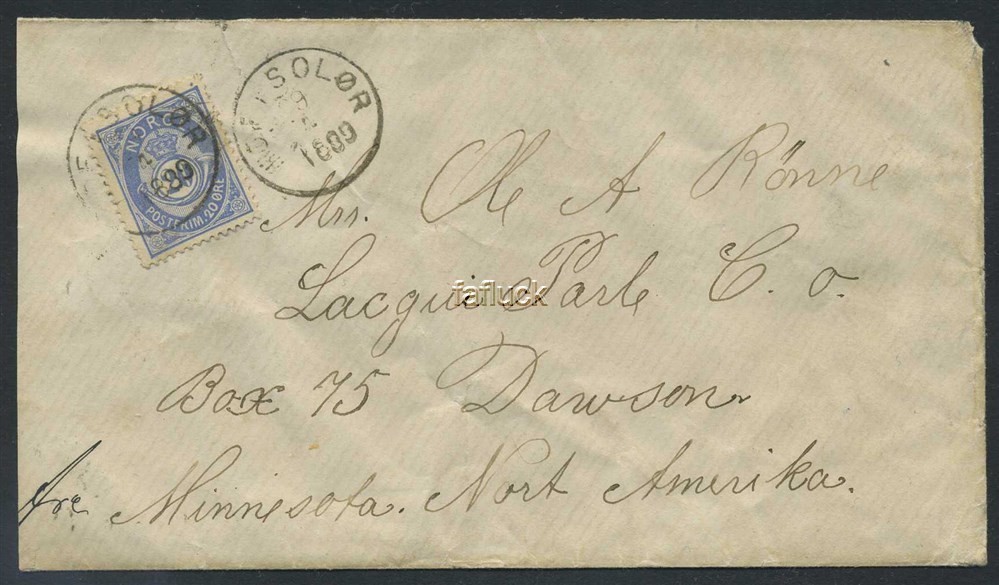 Norway covers: NK 0054 IIa. HOF I SOLØR 29.4.1889, USA