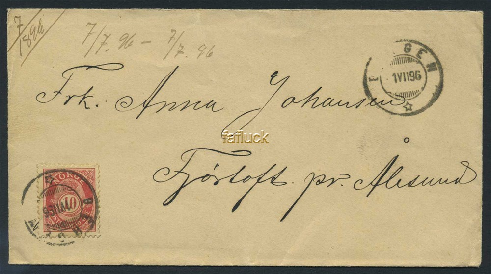 Norway covers: NK 0062. BERGEN 1.VII.96. Envelope.