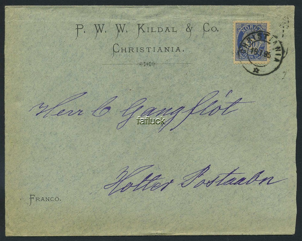 Norway covers: NK 0058B. CHRISTIANIA 18.I.95. Envelope.
