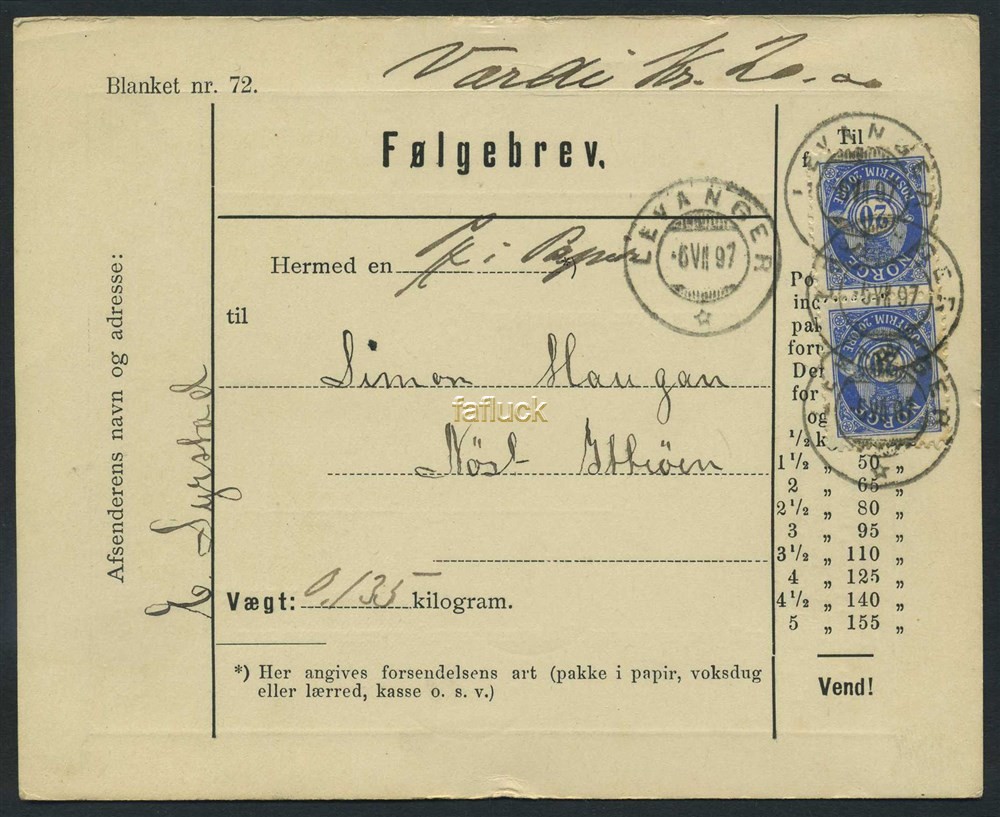 Norway covers: NK 0069(2). LEVANGER 6.VII.97. C.O.D.