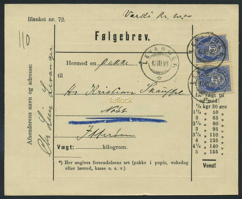 Norway covers: NK 0069(2). LEVANGER 17.III.98. C.O.D.