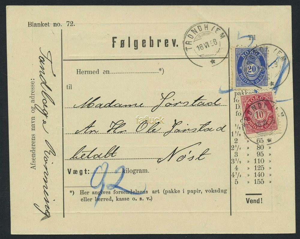 Norway covers: NK 0068-69. TRONDHJEM 18.VI.98. 30 øre