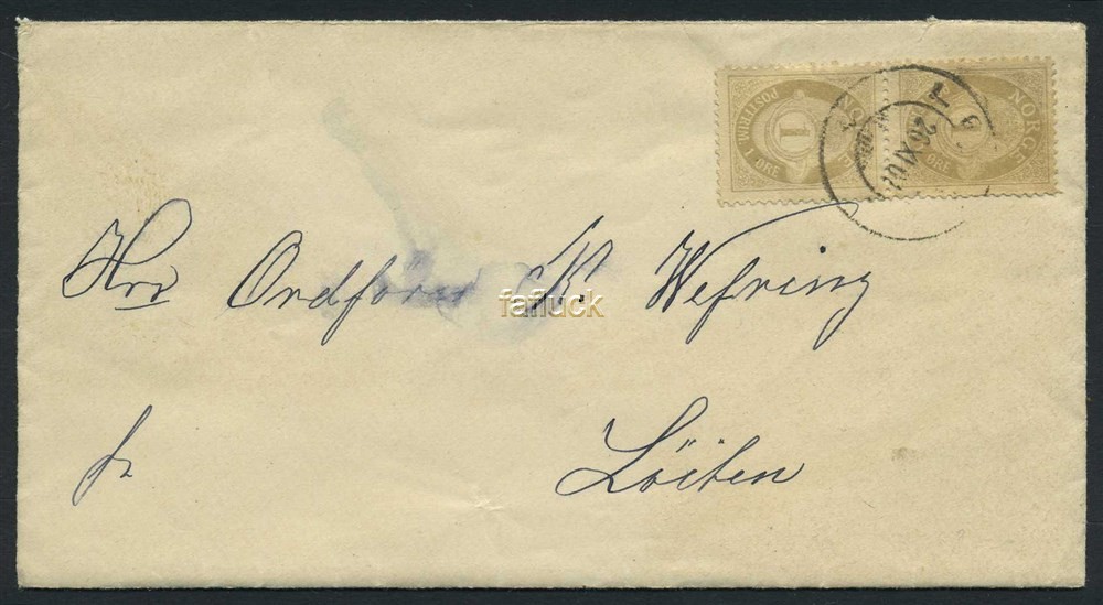 Norway covers: NK 0073X. LØITEN 26.XI.01. 2 øre rural