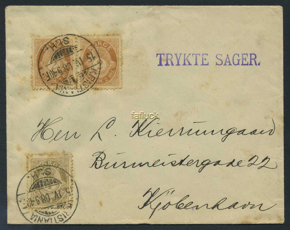 Norway covers: NK 0073,74(2). KRISTIANIA/St.H. 15.VI.08