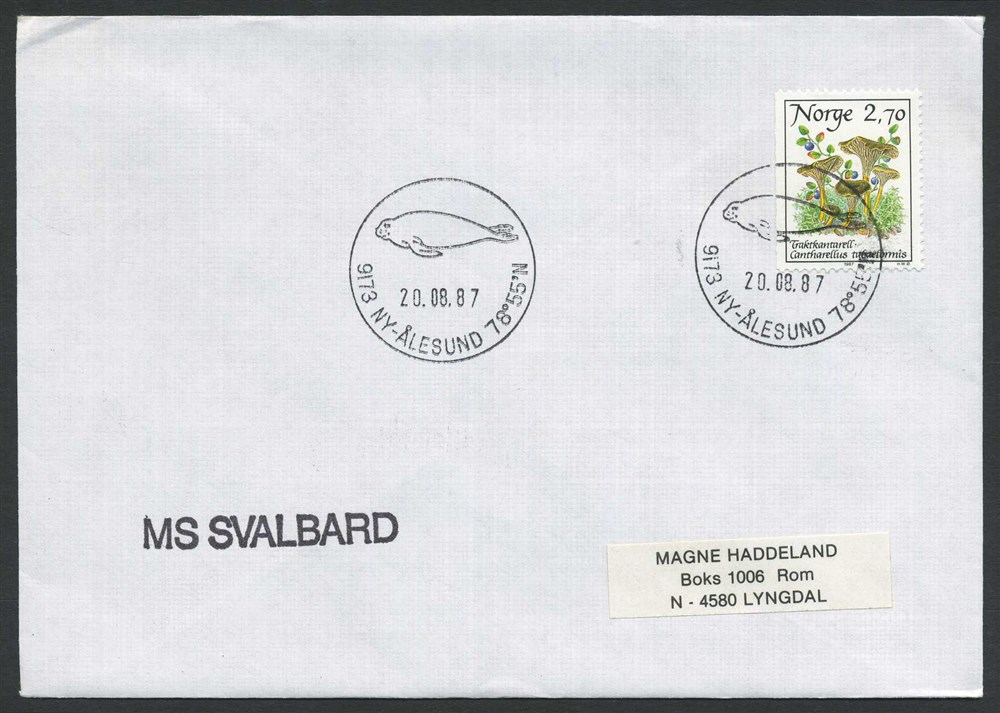 Norway Polar 08:  SVALBARD, MS (1987). Black 1-line canc. Franking canc.