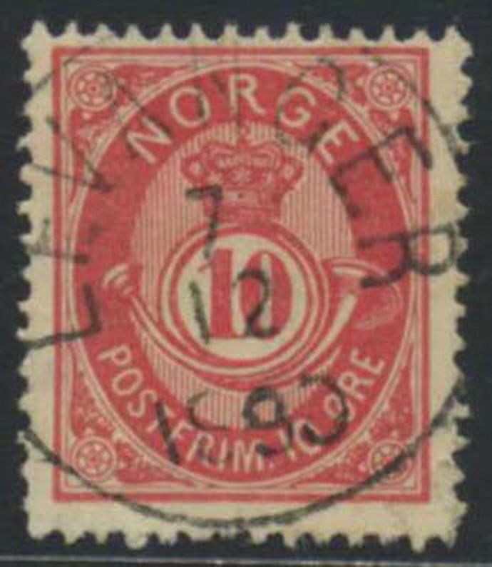 NK 0053 IVb. LEVANGER 7.12.1890. Superb one-ring canc. on 10 øre  20mm.