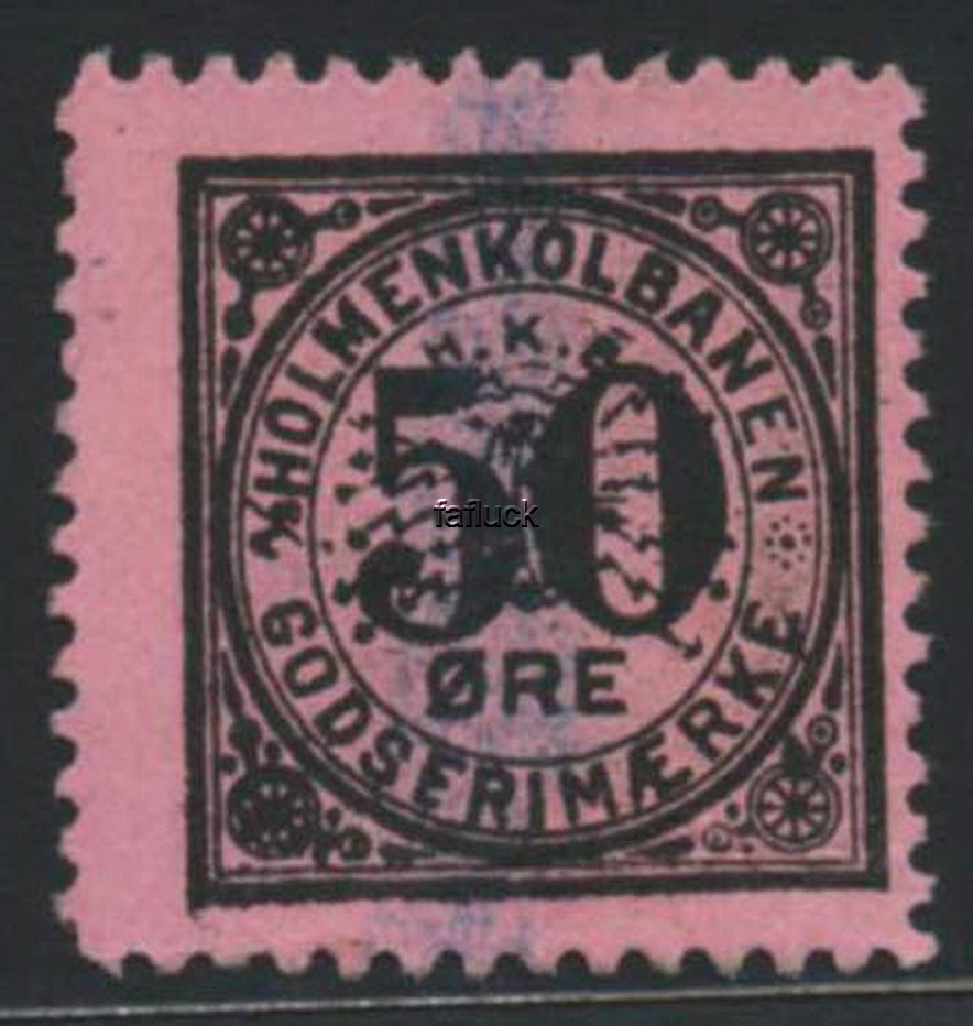 Norway Carrier stamps 02: Holmenkollbanen 08. 50 øre black on pink paper.