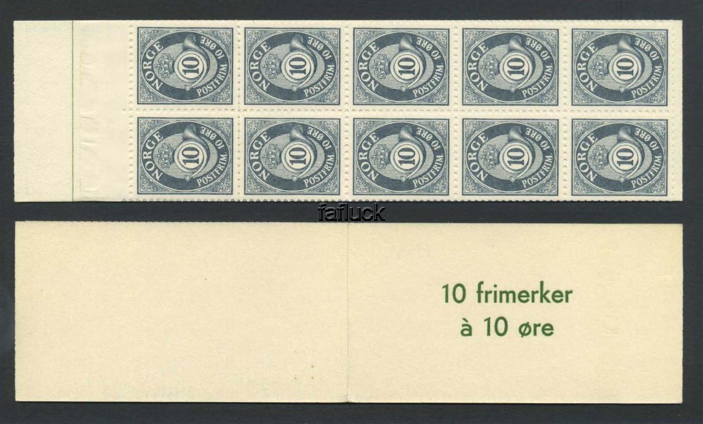 Norway vending machine booklets: AH 05A.  Kr.1,00, 1963. 10-block 10 øre