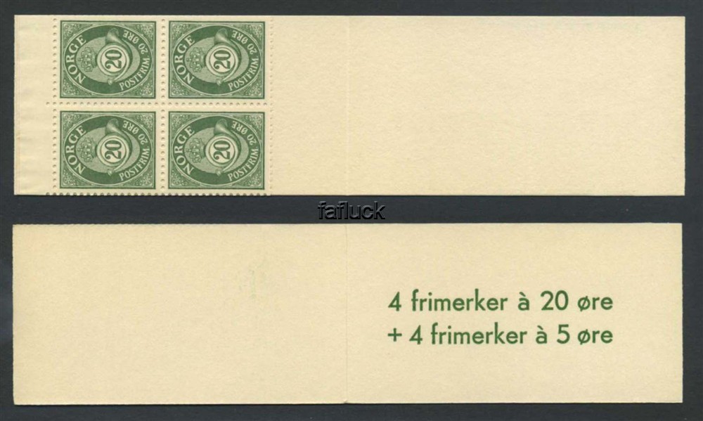 Norway vending machine booklets: AH 06 II A.  Kr.1,00, 1966. 4-blocks 5 and 20