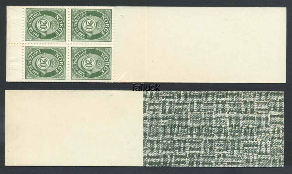 Norway vending machine booklets: AH 09B.  Kr.1,00, 1974. 4-blocks 5 and 20 øre