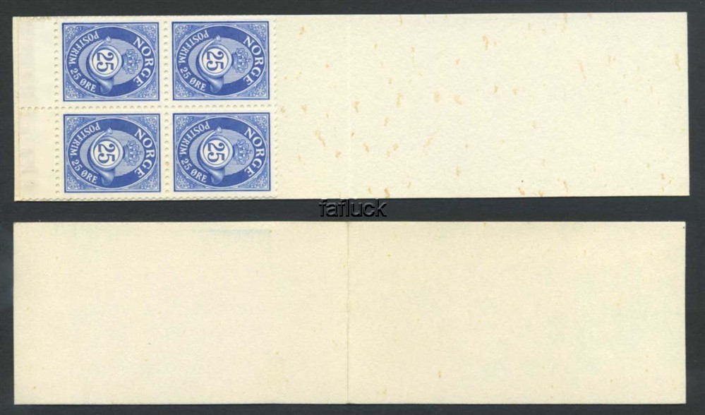 Norway vending machine booklets: AH 11 IB.  Kr.1,00, 1973. 4-block 25 øre