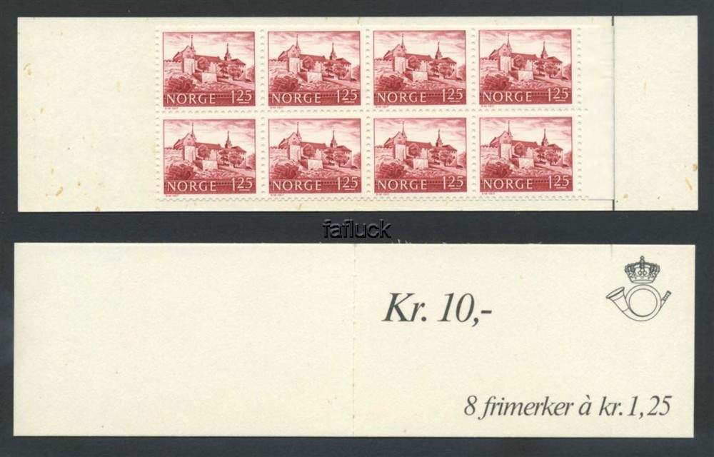 Norway vending machine booklets: AH 13B. Kr.10,00, 1978. 8-block 1,25 kr