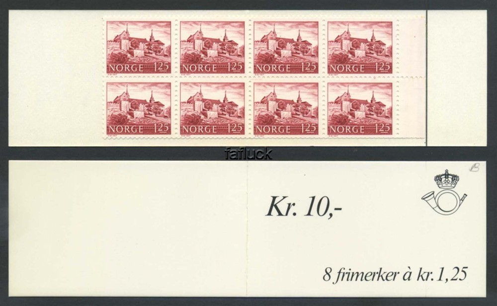 Norway vending machine booklets: AH 15B. Kr.10,00, 1979. 8-block 1,25 kr