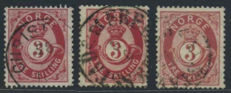 NK 0018a,bX,c. 3 sk posthorn, lot 3 stamps.  Wmk.pos. 1, 4, 4.  (SK 615,-)